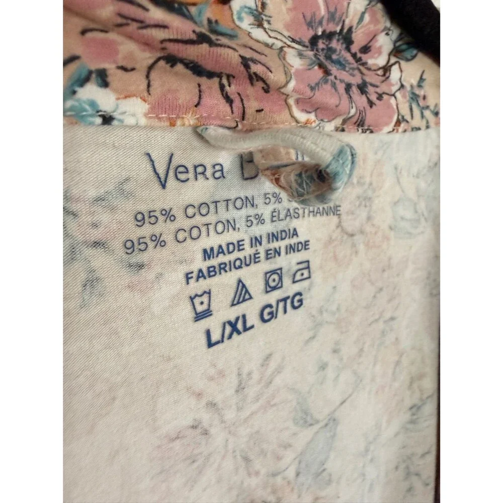 Vera Bradley Pink Floral Cotton Stretch Wrap Tie Lounge Robe Size L XL